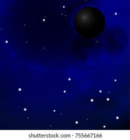 Space dark blue background with a black planet.