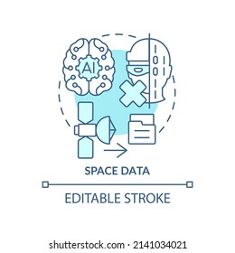 Space data turquoise concept icon. Information database management. Spacetech trend abstract idea thin line illustration. Isolated outline drawing. Editable stroke. Arial, Myriad Pro-Bold fonts used