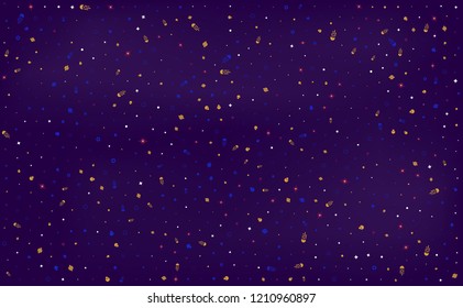 Space design background for web page. Galaxy concept with comets, planets, lights and stars. Vector illustration