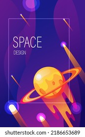 Space Design with Saturn Planet and Rings, Background Editable Template for Card or Book Cover, Social Media Post, Vector Illustration
