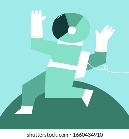Space Design.Space Man Running on Moon. Astronaut Walking on the Moon. Flat Spaceman