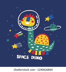 Space dino cartoon vector. Illustration vector for print t-shirt design. Fun dinosaur.