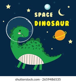 space dino illustration vector design for kids tee