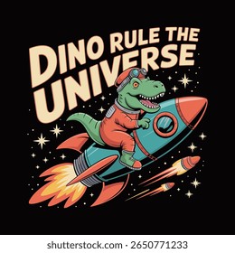 Space Dino Ruler in Rocket Illustration