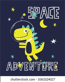 space dinosaur vector illustration for kids fashion