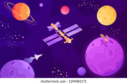 Space discovering future technology and science spaceships satellites