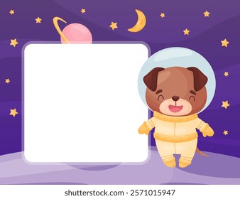 Space Dog Animal in Spacesuit Banner Design Vector Template