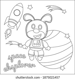 Space dog or astronaut in a space suit with cartoon style. Creative vector Childish design for kids activity colouring book or page.