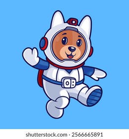 Space Dog Cartoon Vector, Dog Astronaut Vector Illustration 