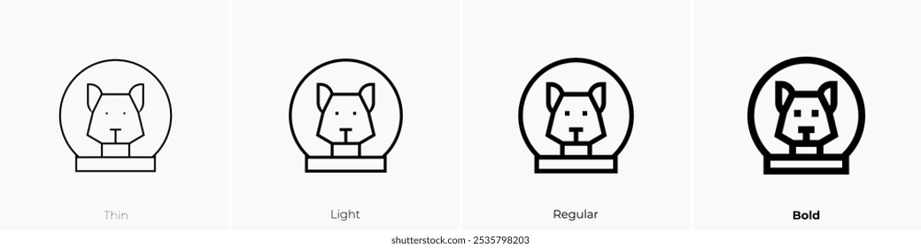 Space Hund-Symbol. Dünnes, helles Design im regulären und kühlen Stil, einzeln auf weißem Hintergrund
