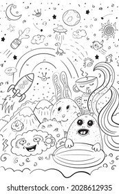 Space Doodle Art Vektor Doodle Illustration