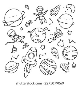 Space doodle with back and white outline