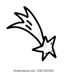 Space doodle comet. Hand-drawn asteroid isolated on white background. Astronomical object. Universe meteorite, falling star sign. Astronomy, astrology, cosmos symbol. Vector Christmas illustration