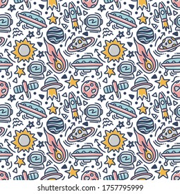 space doodle element seamless pattern isolated in white background