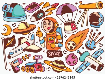 Space Doodle Hand Drawn Color Vector Collection