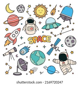 Space doodle hand drawn vector clip art objects illustration