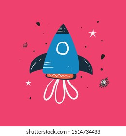Space doodle illustration. Cute vector illustration. Textile design, fabric.