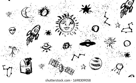 Space Doodle Illustration Pattern Cartoon Planets Stock Vector (Royalty ...