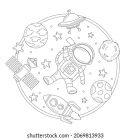 Dibujo de línea de doodle espacial o libro de coloreado