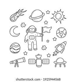 Space doodle line icon, simple solar system vector illustration 