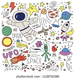 Space doodle set vector illustration