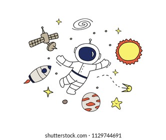 Space doodle set vector illustration