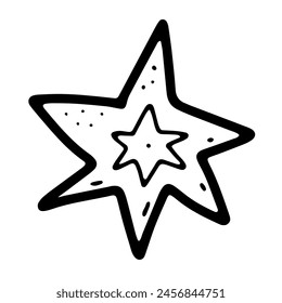 Space doodle star. Hand-drawn asteroid isolated on white background. Astronomical object. Universe meteorite, comet sign. Astronomy, astrology, cosmos symbol. Vector magic Christmas illustration