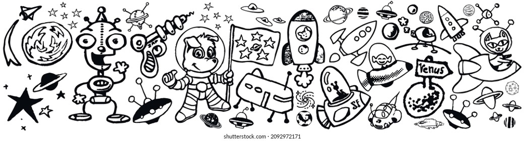 Space doodle style designs Bundle