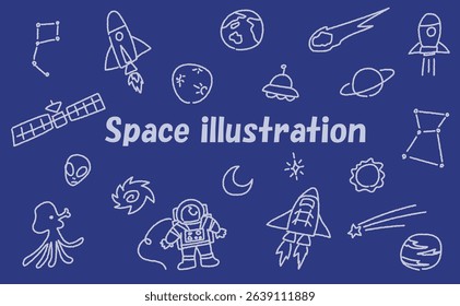 Space doodle style illustration material set