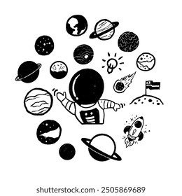 Ilustración vectorial de Colección Space Doodles 