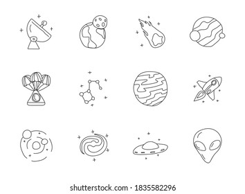 Space doodles isolated on white. space icon set for web design, user interface, mobile apps and print