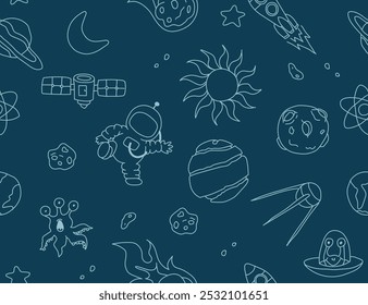 Espacio garabatos línea ilustración de arte Fondo de pantalla de fondo patrón sin fisuras para usar niños ropa de niños, textil, tela, regalo wrap impresión Vector ilustración gráfica