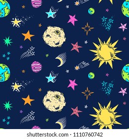 Space Doodles Pattern Astronomy Background Cosmic Stock Vector (Royalty ...