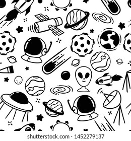 Space doodles seamless pattern background