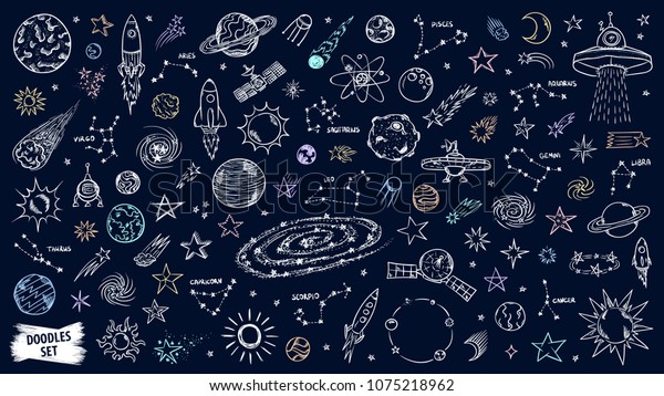 Space Doodles Set Astronomy Cosmic Sketches Stock Vector (Royalty Free ...
