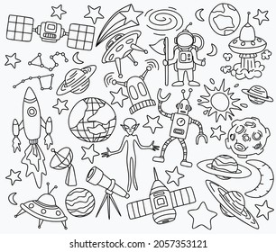 Space doodles set. vector illustration