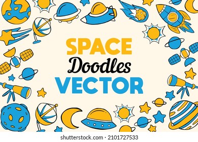fondo vectorial de doodles espaciales en estilo de caricatura 