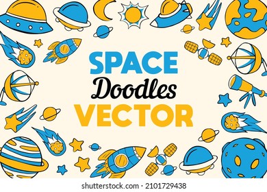 space doodles vector background in cartoon style 