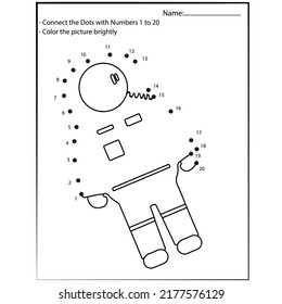 space dot-to-dot and color activity. Astronomy connect the dots game for children. Funny math coloring