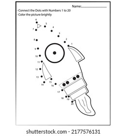 space dot-to-dot and color activity. Astronomy connect the dots game for children. Funny math coloring