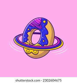 Space Doughnut Planet Cartoon Vector Icons Illustration. Flat Cartoon Concept. Suitable for any creative project.
