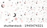 Space Dreams childish seamless hand drawn pattern with moon and stars. Vector illustration.