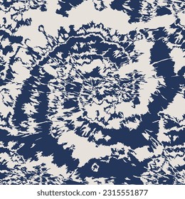 Space Dye Texture. Seamless Flowers Organic Texture. Blue Hippie Print. Vector Tie Dye Pattern. Batik Ikat. Indigo Dirty Art Design. Watercolor Design. Trendy Summer Ethnic Print.