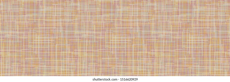 Space dyed linen texture fabric border background. Seamless pattern of organic woven textile broken line. Homespun canvas gradient weave blend edge. Trendy mottled ribbon trim. Variegated s pice color