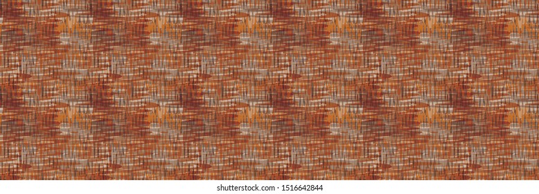 Space dyed linen texture fabric border background. Seamless pattern of woven textile broken line. Homesun autumnal gradient weave blend ribbon trim. Trendy mottled blurry edging. Spice color
