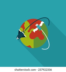 Space earth flat icon with long shadow,eps10
