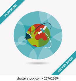 Space earth flat icon with long shadow,eps10