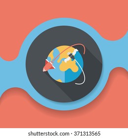 Space earth flat icon with long shadow,eps10