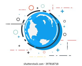 Space earth icons on background. Line vector