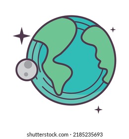 space earth and moon cartoon icon
